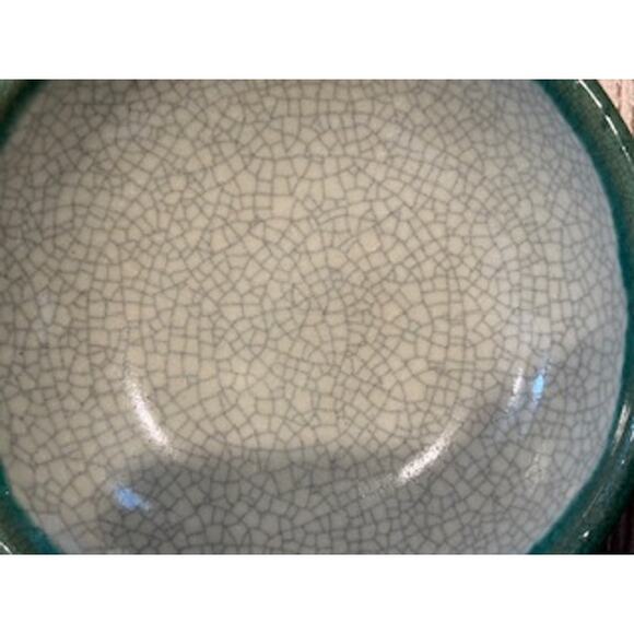 Pier 1 Crackle Collection Distressed Coupe Cereal Bowl Pottery Green Tan 6.75" - Picture 9 of 12